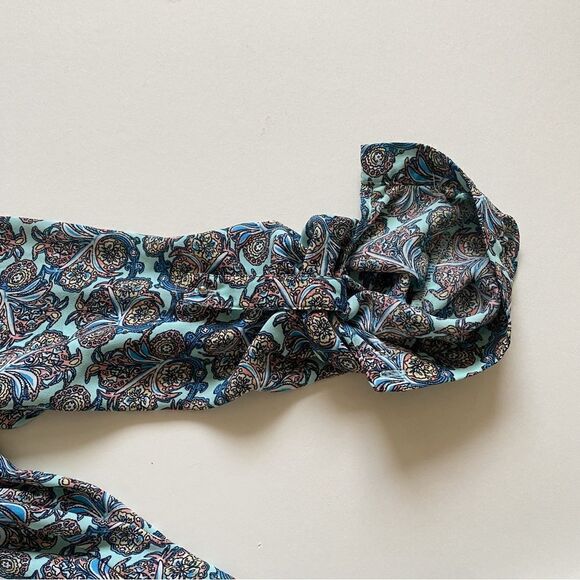 DR2 Daniel Rainn Blouse Top Women Floral Roll Tab Sleeves Tassel Ties Size M - Picture 7 of 10